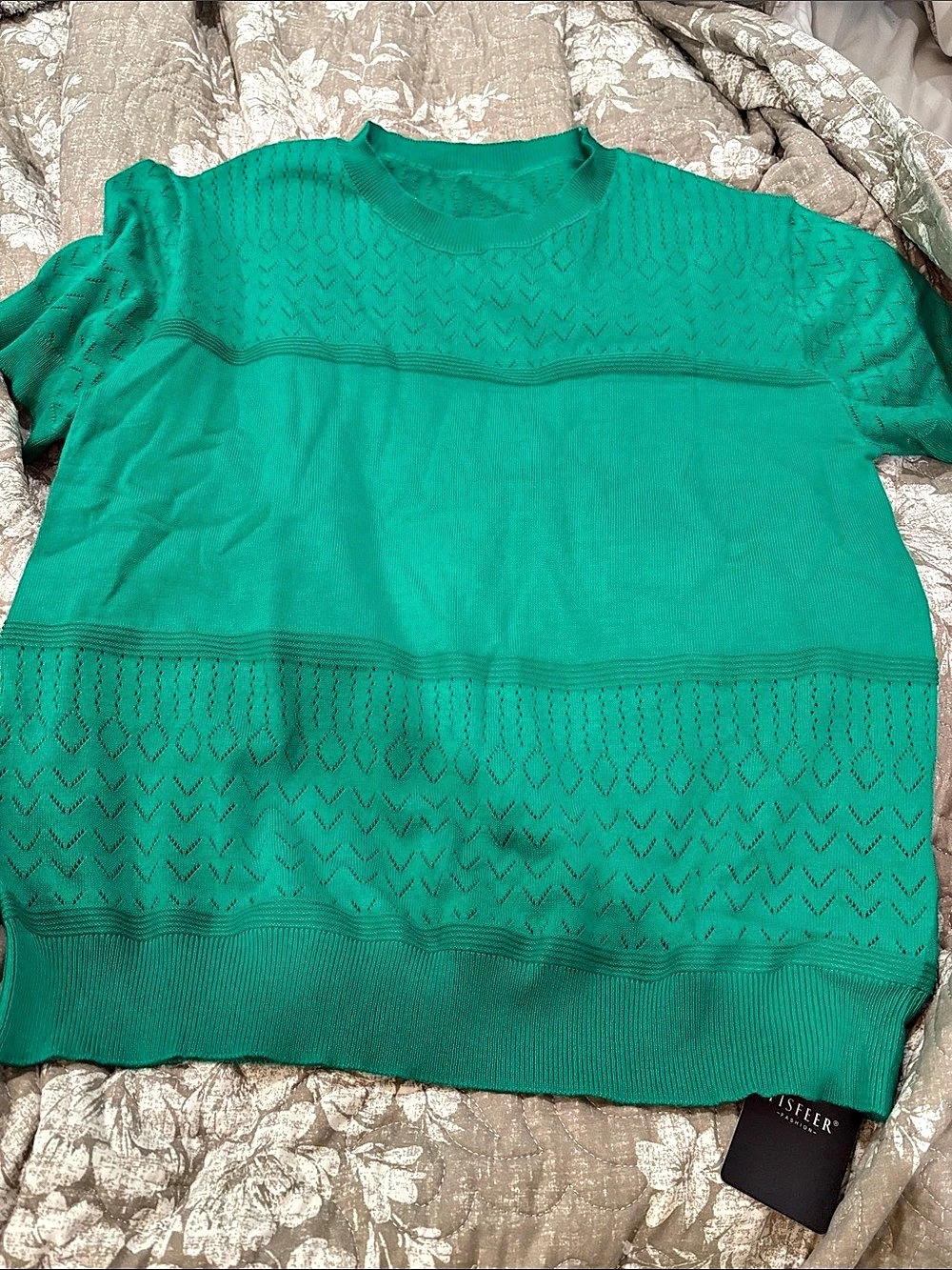 Tisfeer Green Openwork Knit Sweater Size Medium NWT
